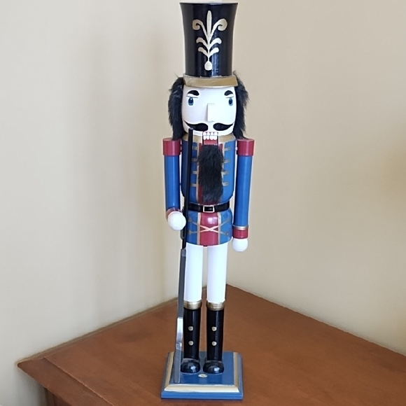 None Other - Nutcracker Guard Uniform Rifle Solid Wood Soldier Blue Red Gold Black White